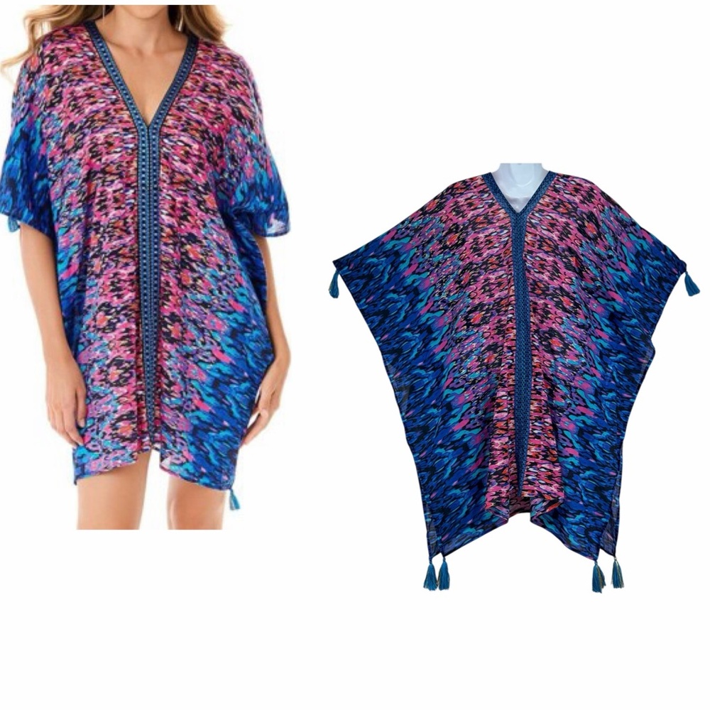 MIRACLESUIT Vesuvio Multicolored Caftan Size Medium Swimsuit Cover-Up Cotton